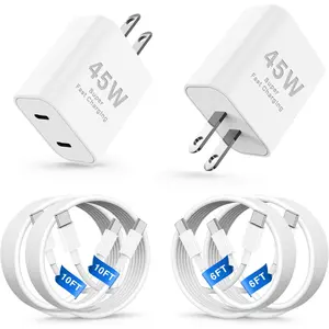 45W USB C iPhone 17 16 15 Fast Charger Block and 2x6ft/2x10ft Type C to C Cable Cord Long,Wall Charging Plug Adapter Cube Brick for Apple iPhone 17 Pro Max/17 Air/16 Pro Max/16/15 Pro/15 Plus/iPadMini