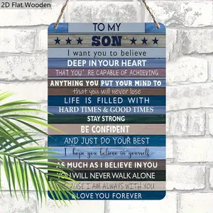 Wooden Sign, 1 Count To My Son Warm Message Wooden Sign, Decorative Hanging Rectangle Plaque for Door Wall, Birthday Gift