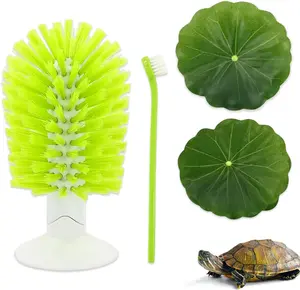 2 Pcs Turtle Brush with Suction Cups, 2 Large Decorative Duckweed, Turtle Tank Accessories, Not Easy to Peel, Shell Exfoliating Back Scrub Cleaning Brush