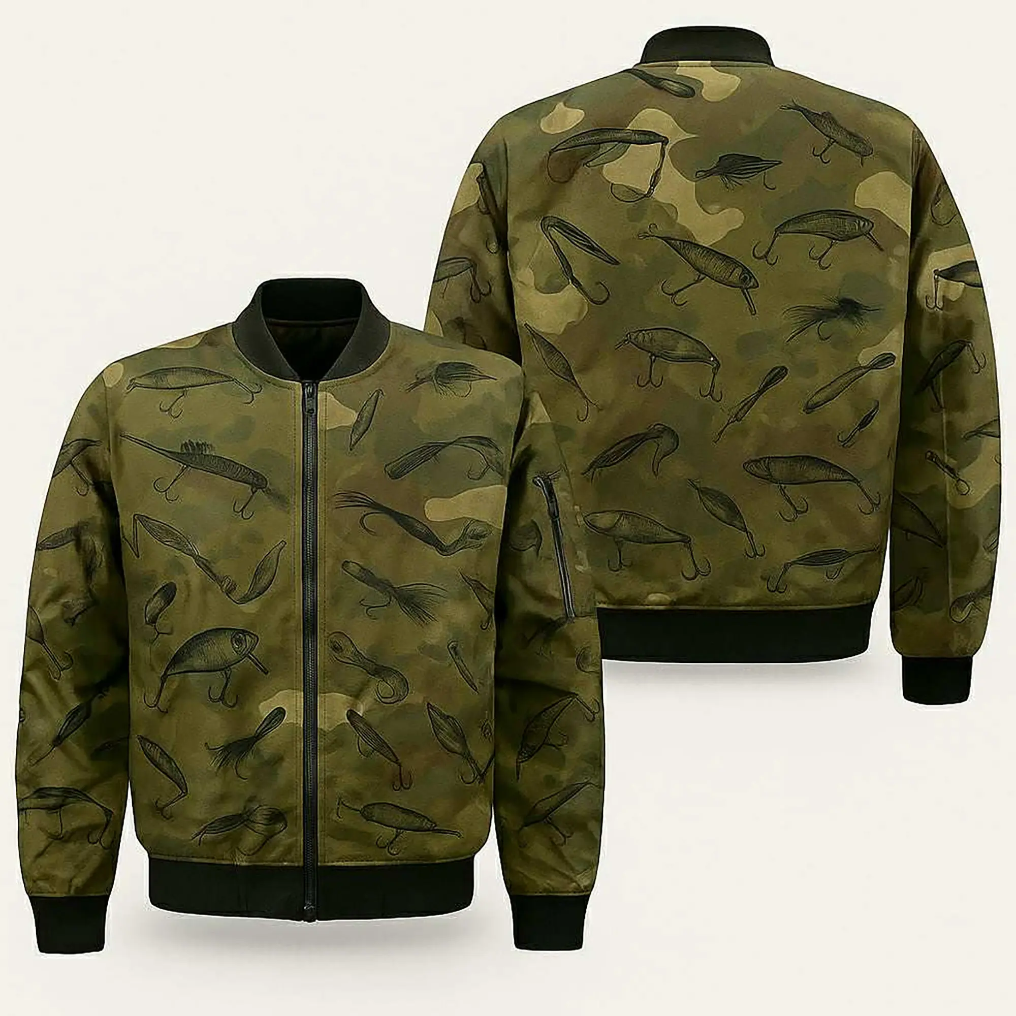Camo Fishing Lure Bomber Jacket – Outdoor Angler Style