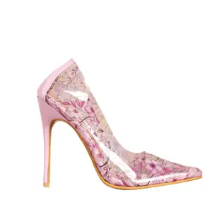 2026 New Style pink Printed Shallow Transparent 11cm Sexy Slim Ultra-high Heel Fashion Women's Pointed-toe Single Shoe