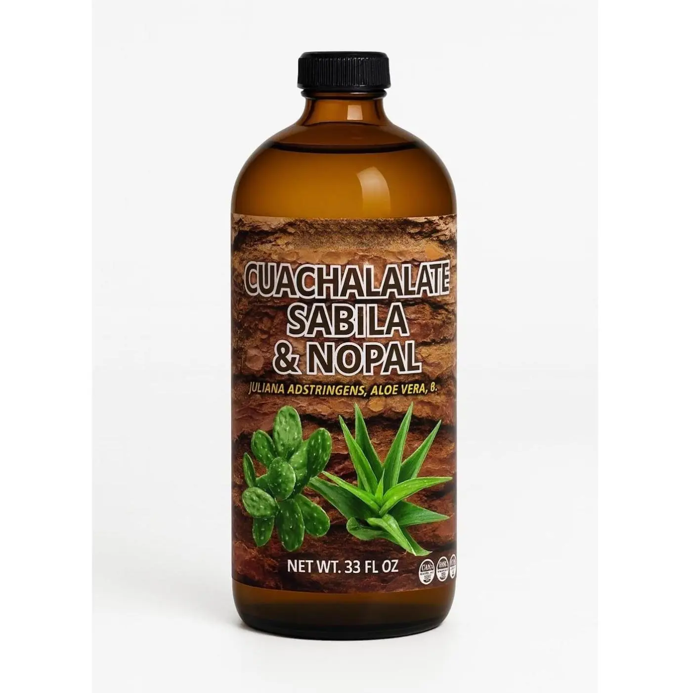 Edible Aloe Vera, Nopal Cactus & Cuachalalate Liquid Natural Supplement for Adults - 33.8 fl oz (1.05 qt/1L) - Plant-Based, Vitamin C for Digestive & Immune Support, Hydration, No Artificial Flavor, Made in USA