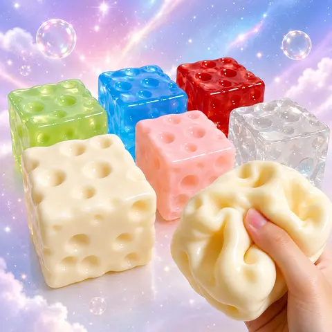 Cheese Squishy Jumbo Sensory Squish Ball - Decompression Squeeze Toy, Fully Moldable Non-Rebound Petroleum Jelly-Filled 6 cm & 7.5 cm Giant Soft Gel Block for ASMR Relaxation, Anxiety Relief Gift