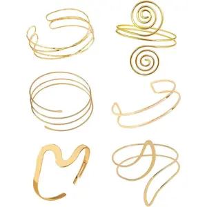 Minimalist Arm Cuff  Plated, Upper Arm Cuff Bangle Bracelet for Women, Adjustable Arm band Set 6 count