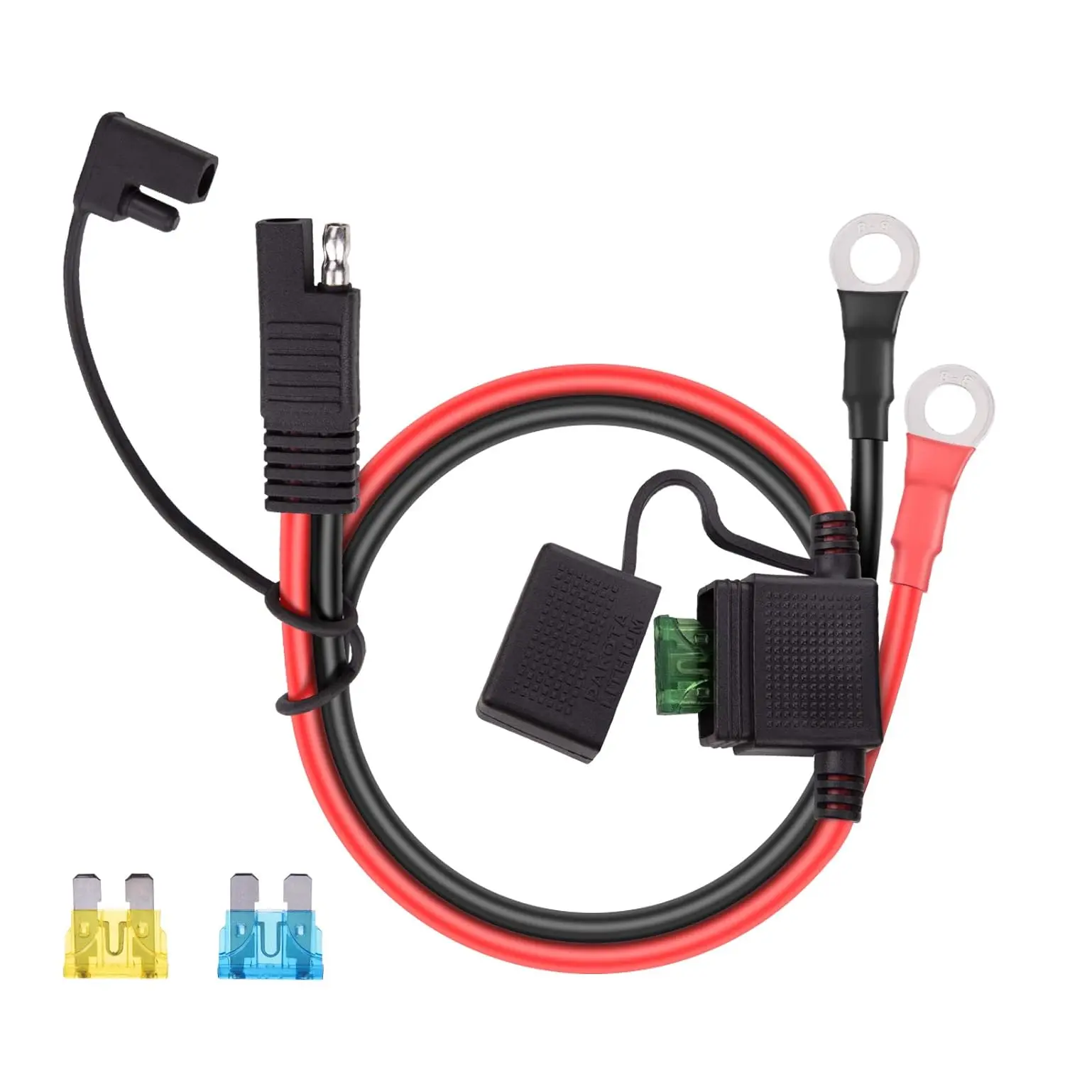 SAE Battery Connector -  10 Gauge Wire SAE to O Ring Terminal, 2-Pin Quick Disconnect SAE Battery Cable Extension Wire for Solar Panel Automotive Marine Motorcycle Cars RV 10 AWG 2ft/60cm