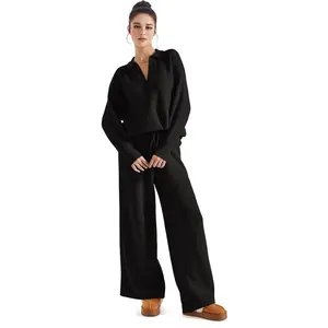 EKOUAER Women 2 piece Fall outfits Matching Lounge Set Waffle Knit Sweater sets