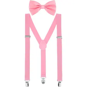 Suspender and Bow Tie Set 80s Clip on Suspenders for Men Women