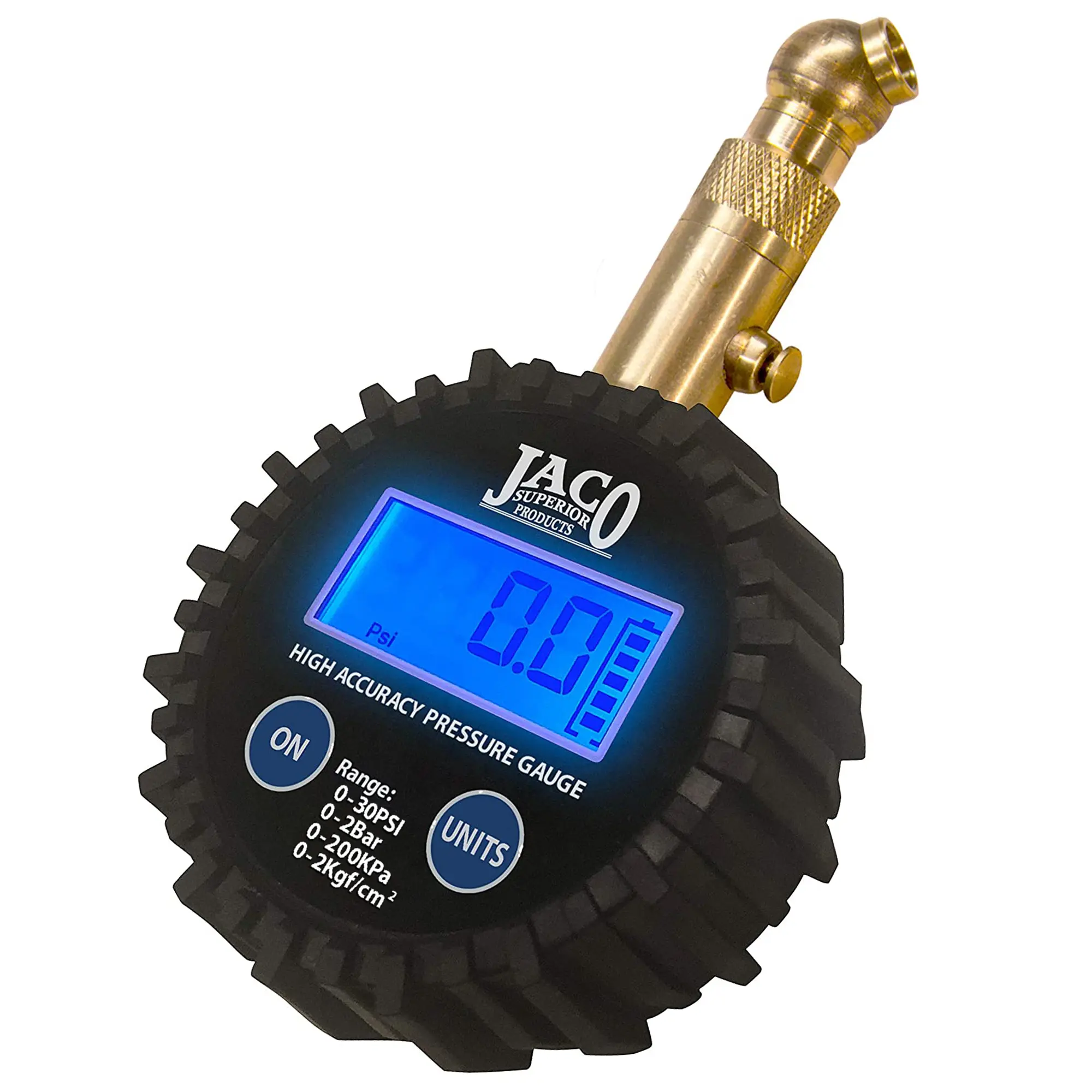 JACO Elite Digital Low Pressure Tire Gauge - Professional Accuracy, 30 PSI, 2 Inch LCD Screen, Solid Brass, Rugged, Battery-Powered, for Dirt Bike, Off Road Use, Tractor