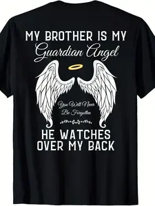 This T-Shirt, Made from Ultra-Soft And Breathable Material, Features a Heartfelt Tribute to My Brother As My Guardian Angel in Heaven. with Short Sleeves And a Regular Fit