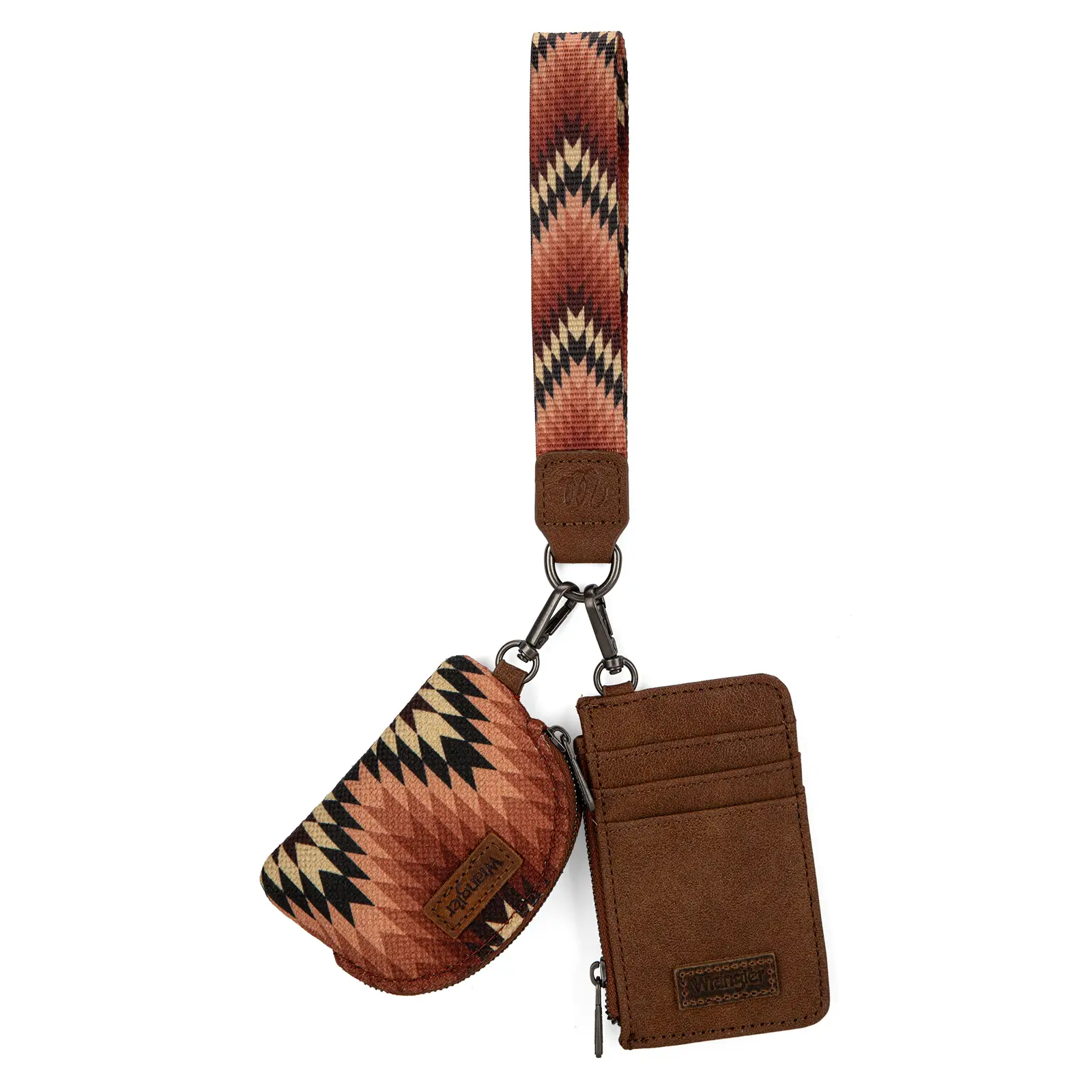 Wrangler Backtoschool Aztec Wave Print Western Dual Pouch Wristlet Credit Card Holder Wallet with Zip Closure and Detachable Pockets Mini Semi-Circula
