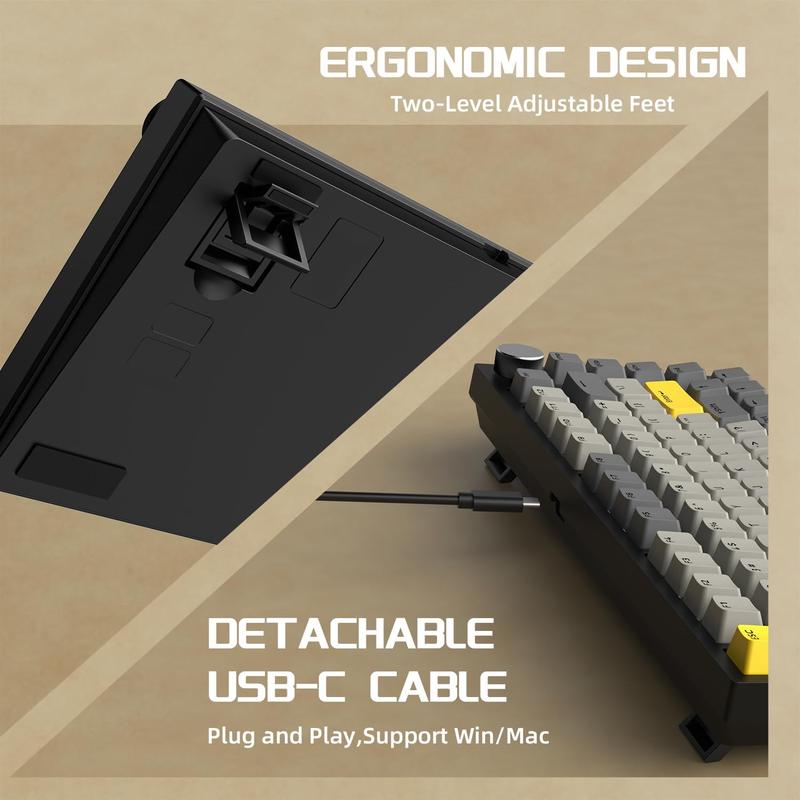 AJAZZ AK820 Wired Mechanical Switch Gaming Keyboard with Knob 75% Keyboard Hot Swappable Type-C Wired Gasket 5-Layer Noise Absorbing Foam LED Backlit NKRO Linear for PC/Win/Mac