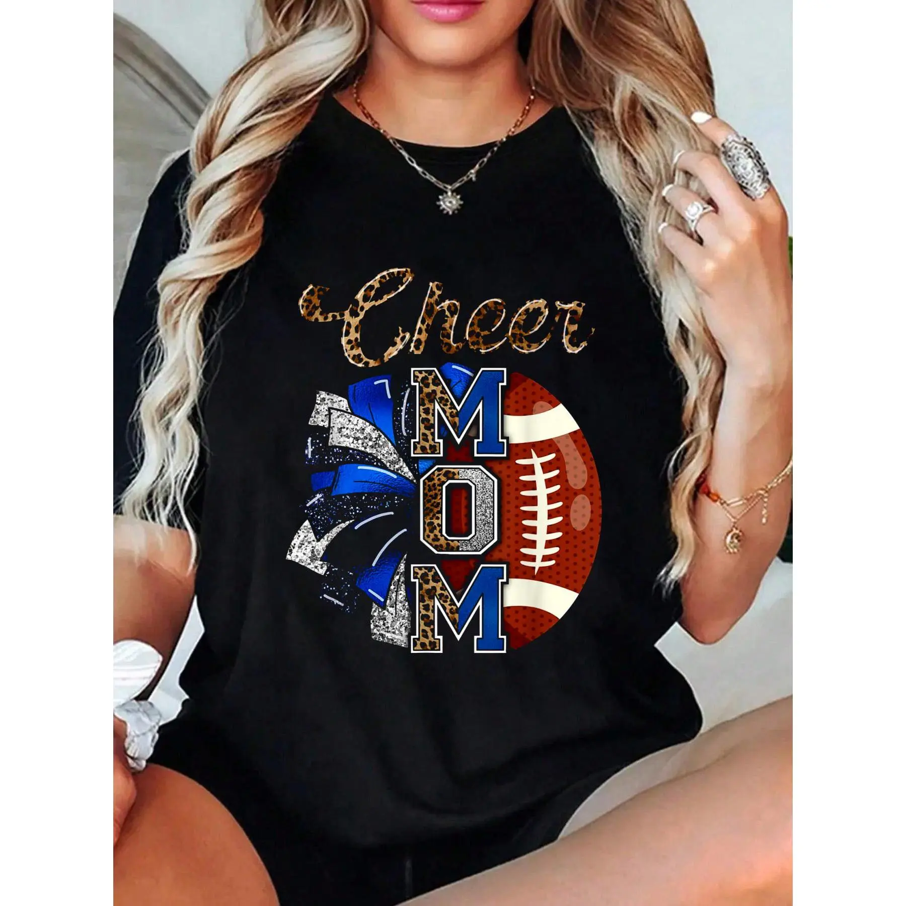 Cheer Mom Pom Pom Football T-Shirt