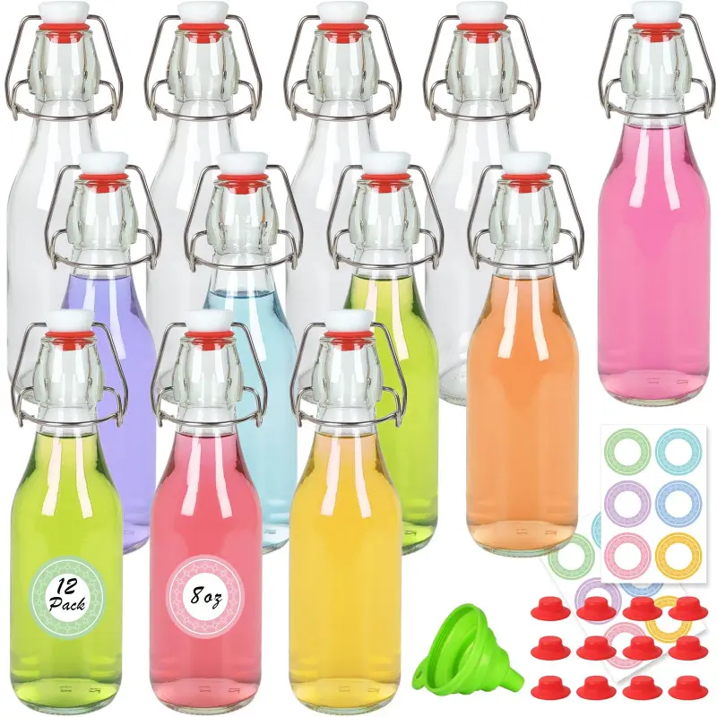 12 Pack 8 Oz Swing Top Glass Bottles  250 Ml Beer With Airtight Flip Lids Rubber Seal For Vanilla Extract Home Brewing 2nd Fermentation Kombucha Juice Soda Limoncello