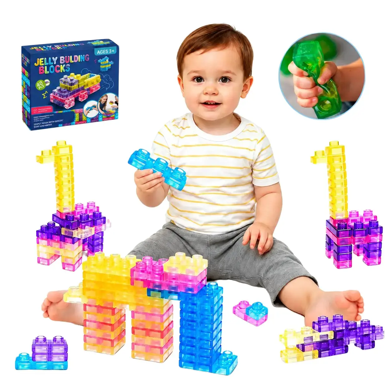 40 Pieces Colorful Jelly Stacking Blocks Creative Assembling Play Set Daily Indoor Play Toy Nice Birthday Surprise Gift For Little Children