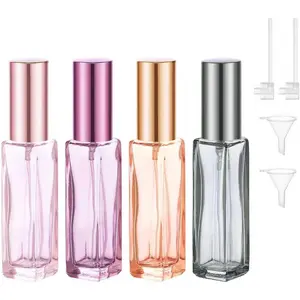 4 count 10 ml Refillable Travel Perfume Bottle Set - Glass Perfume Atomizer and Mini  Bottles with Funnels, Portable Leak-Proof Containers