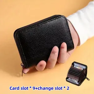 RFID Blocking Wallet for Men and Women - PU Leather Slim Money Clip with 11 Card Slots, Coin Pocket, and Driver's License Holder - Compact Anti-Theft Secure Black Wallet, 1 pc