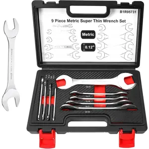 Super-Thin Wrench Set, 9 count Metric Open End Wrench Set, Including 5.5, 7, 8, 9, 10, 11, 12, 13, 14, 15, 16, 17, 19, 21, 22, 23, 24, 27 mm, Ultra-Slim Flat Spanner Set with Storage Box