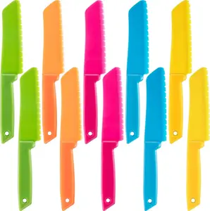 10 Pieces Kid Kn-ife Plastic Kids Safe Kn-ives for Real Cooking, Nylon Children Toddler Cooking Kitchen Set Bulk for Bread, Lettuce and Salad