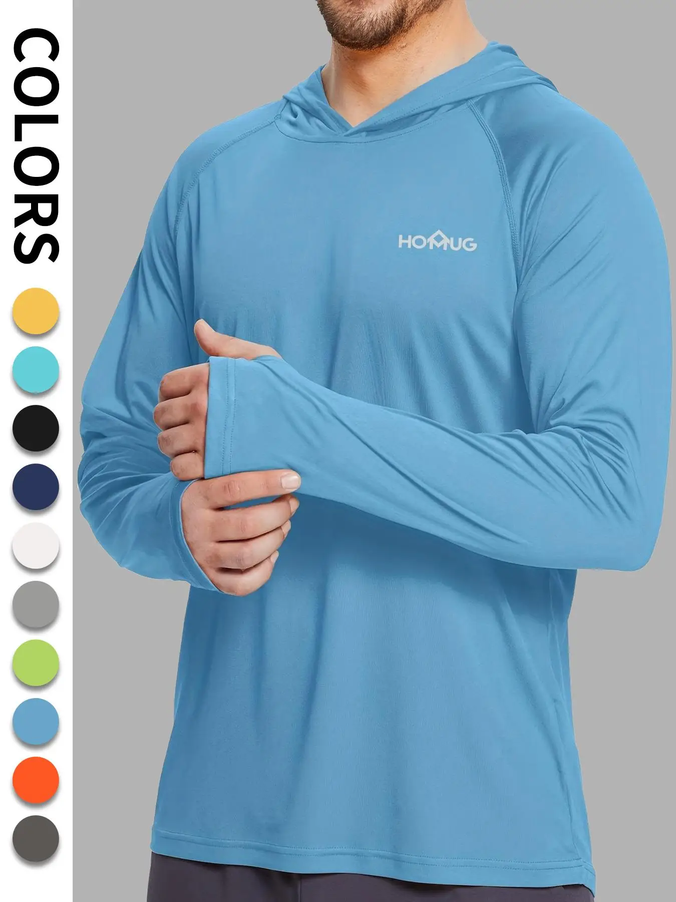 Men's Letter Print Long Sleeve Hooded Rashguard, Lightweight Sun Protection Thumb Holes Top for Outdoor Activities, Workout Tops, Men's Sport & Outdoo