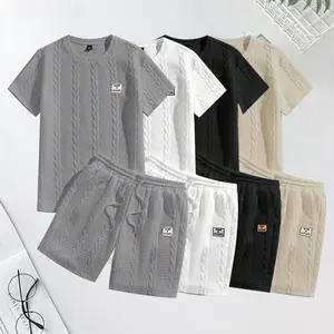 Men's stylish casual sports set, regular fit, textured design, drawstring waistband, suitable for both casual and sportswear Tracksuit Outfit Athleisure Style men 2 piece sets