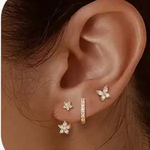 Zircon earrings butterfly flower single ear set pierced earrings for women
