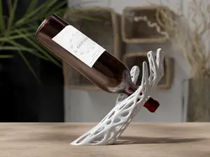 Floating Hand Wine Bottle Holder – 3D Printed White Marble Gravity Wine Stand, Modern Sculptural Bar Decor and Unique Gift for Wine Lovers.