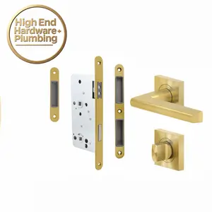 Complete handle Satin Brass - with magnetic lock and strake plate for frame