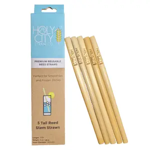 Holy City Straw Co. Reed Straws | Tall | 5ct. | 7-9mm dia | 100% Plant-Based, Compostable | Great for Smoothies, Milkshakes, Frozen & Cocktails