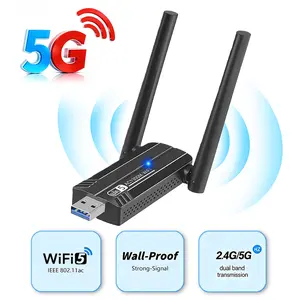 1300mbps WiFi Adapter for Desktop Computers, High Gain Dual Antenna Wireless USB 3.0 Network Adapter, Supports 5GHz/2.4GHz, Compatible with Windows/MAC Os/linux