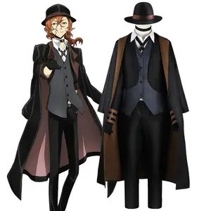 Nakahara Chuuya Cosplay Costume Hat Uniform Trench Coat Pants full Set Suit Halloween Party Outfit for Comic Con