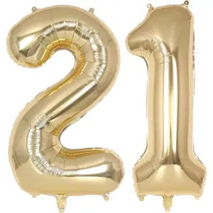 40 Inch Champagne Gold Large Number 21 Foil Helium Giant Mylar Balloon for 21st Birthday Party Anniversary Decorations