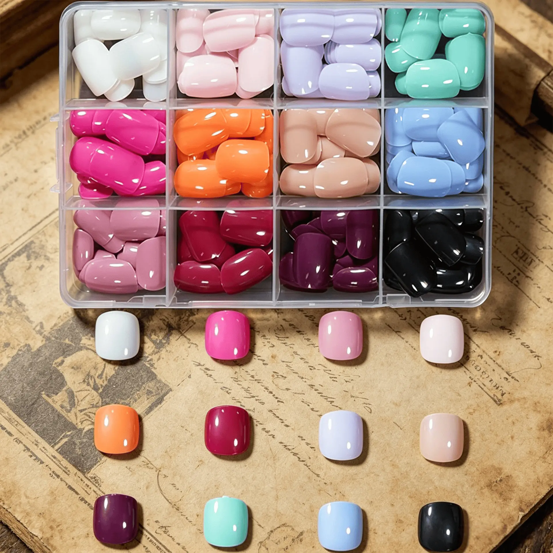 288pcs/1box Glossy Short Square-oval/Almond False Nails Solid Color Full Cover Press on Nails Acrylic Fake Nails