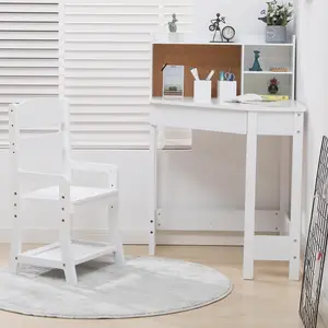 Garvee White Corner Study Desk and Chair Set for Home Schooling and Study, Designed for Young Learners with Space-Saving and Functional Features