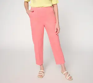 Denim & Co. Petite Color Flat Front Side Pocket Crop Pants w/ Snaps