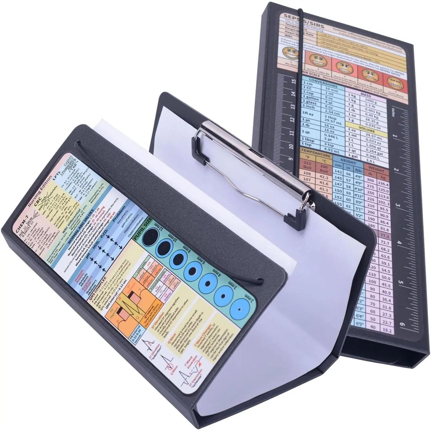 Clipboard 2 Packs, School Essentials, Edition Cheat Sheets, Nurse Accessories for Work, 3 Layers,  Clipboard Foldable, Plastic, Black