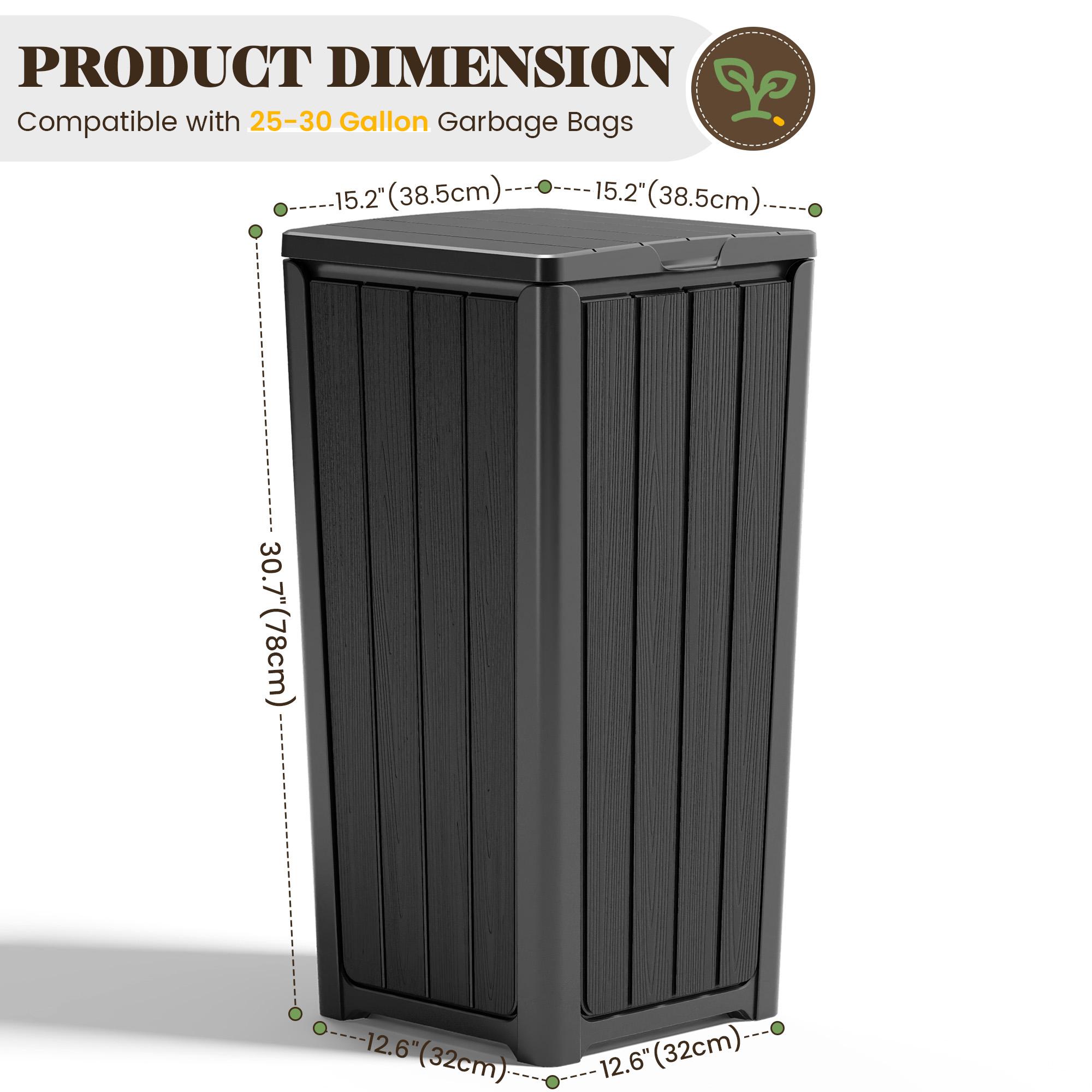 Outdoor Trash Can with Lid Waterproof Resin Garbage Can with Tiered Lid Outside Trash Bin for Patio Kitchen Backyard or Deck RIWENGO