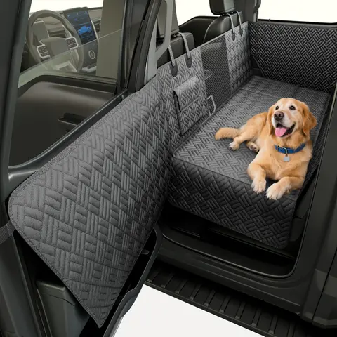 Dog Car Seat Cover with Hard Bottom, Holds up to 400lbs | Patented Waterproof Dog Hammock Back Seat Extender for Cars, SUVs & Full-Size Trucks (Small & Large Sizes)