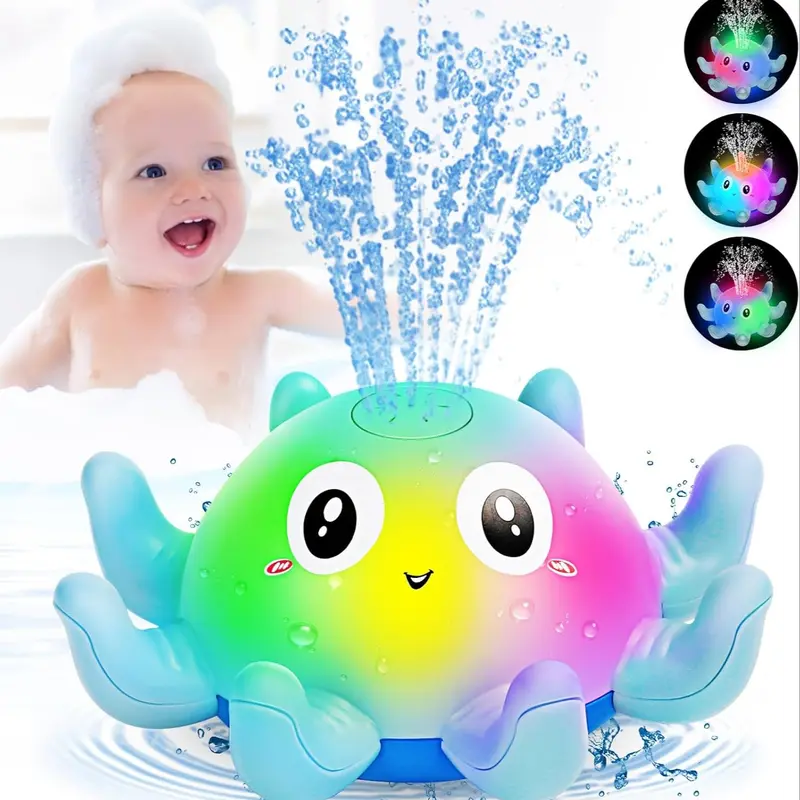 Large Automatic Sensing Water Squirt Octopus Toy with Lights, Unisex Bath Toy for Kids Aged 3+, Baby Glow Shower Toy Gift