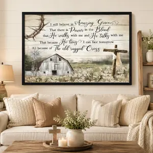 Christian Inspirational Canvas Wall Art Print, Rustic Barn Windmill Landscape with Hymn Verse, Religious Wall Art for Living Room Bedroom Office, Nature Inspired Art, Room Wall Decor, Apt Decor, Aesthetic Design, Modern Minimalist Canvas Prints