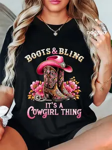 100% Cotton Unisex Boots and Bling its a Cowgirl Thing Country Girls T-Shirt Casual Top