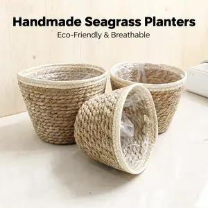 Handmade Grass Woven Flower Pot, Nordic Style Waterproof Lining Basket, Plant Storage Basket, Home Decor Organizer