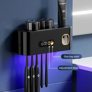 Bathroom Toothbrush Holder with Toothpaste Dispenser, Wall Mounted Rechargeable Wireless Design, Modern Bathroom Organizer and Home Decor Accessory，Bathroom accessory organizer