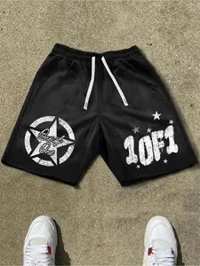 Men's Star & Letter Print Drawstring Waist Shorts, Regular Fit Casual Comfy Breathable Lightweight Printed Shorts for Summer, Men's Bottoms for Daily Wear