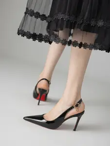 XINZHILAN Women's Slingback Heels Pointed Toe Pumps, Patent Finish Stiletto Dress Shoes, Adjustable Ankle Strap, Closed Toe Sandals, Wedding Shoes, Office Wear, Party Pumps, Black Nude