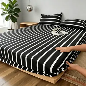 3-Piece Bedding Set, Versatile Fresh Black & White Striped Digital Printed Fitted Sheet Set. Includes 1 Fitted Sheet + 2 Pillowcases (Inserts Not Included). Ultra Soft Fabric, Ideal for Dorm & Bedroom Decor, Perfect Birthday Gift for Men