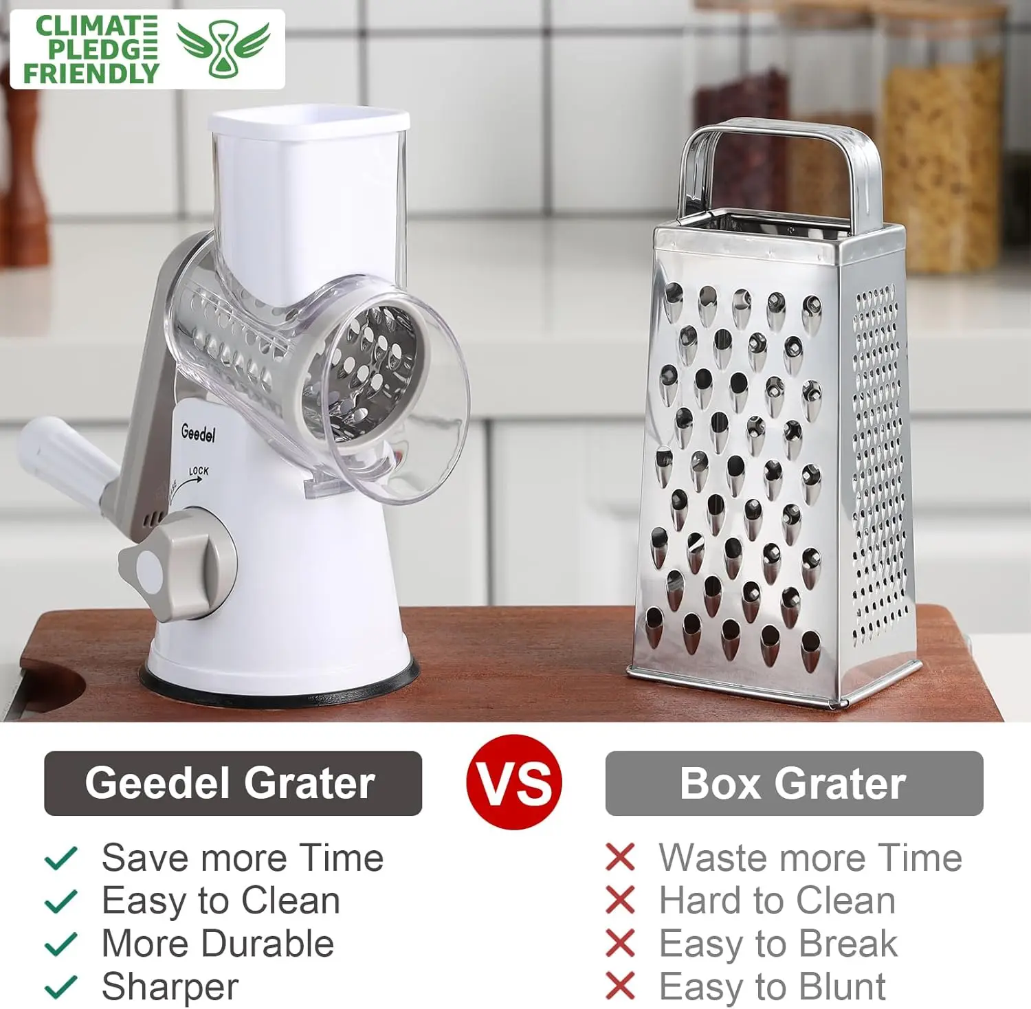 Geedel Smooth Rotary Vegetable and Cheese Grater-Cutter, Kitchen Utensil with 3 Interchangeable Blades, Easy-Clean Mandoline for Cooking Prep (Mixer Peelers Included), Home Cooks