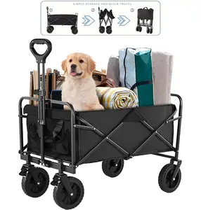 PINGO HOME Heavy-Duty Collapsible Utility Wagon Cart - 220lbs Capacity, Foldable 30" Interior with All-Terrain Wheels, Comfortable Handle, Ideal for Beach, Lawn, Sports, Camping, and Outdoor Activities, 2 Colors