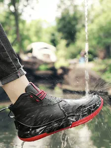 Unisex Short Ankle Rain Boots, Casual Patchwork Design, PU Leather Upper, Rubber Sole, Perfect for Fall & Winter Outdoor Activities