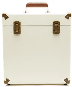 GPO Retro SWB18CT 12" Vinyl Record Case 35 Cnt Capacity Removable Lid - Cream / Tan  [VINYL ACCESSORIES] White