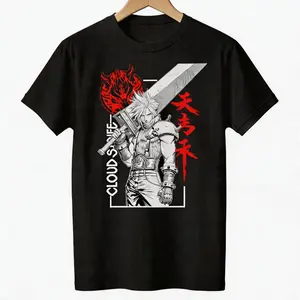 FINAL FANTASY 7 Cloud Strife Anime T Shirt Men Softstyle Tee Gaming Streetwear Graphic T-Shirt  True Classic Mens T-Shirts – Short Sleeve Crew Neck T Shirts for Man, Cotton Novelty Men's T-Shirts